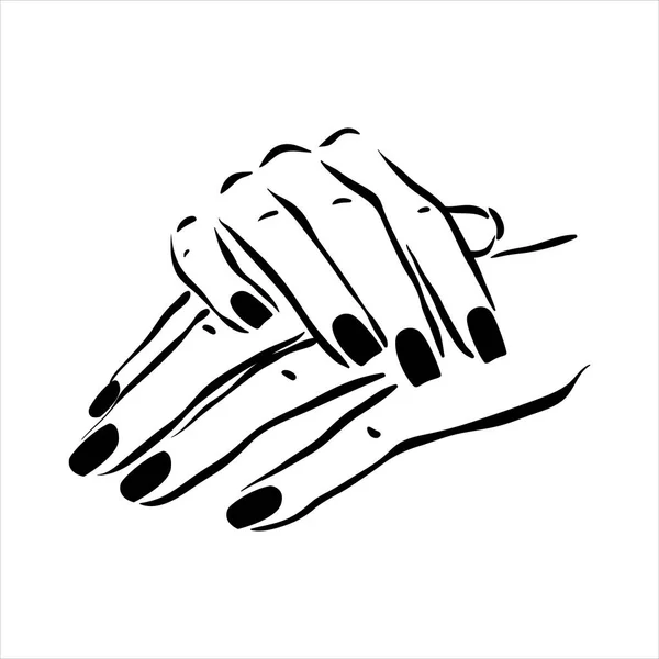 Ilustración dibujada a mano vectorial de manicura y esmalte de uñas en manos de mujer — Vector de stock