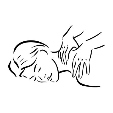 Beyaz arka plan üzerinde kadın için spa yüz masajı Vektör el çizilmiş illüstrasyon