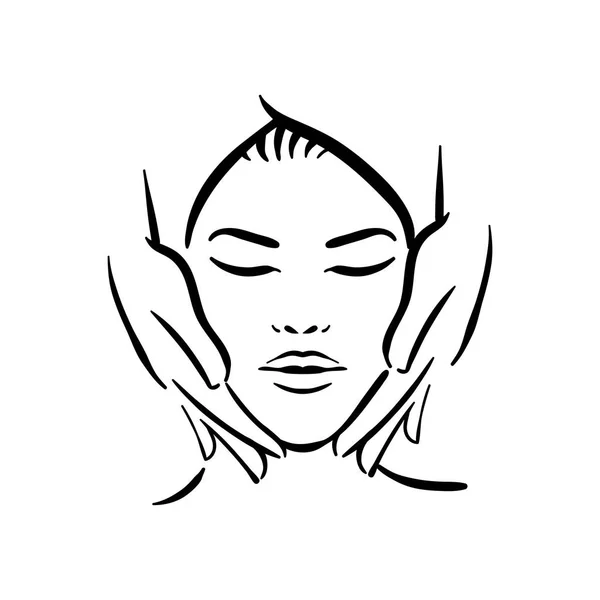 白い背景に女性のためのスパフェイスマッサージのベクトル手描きイラスト — ストックベクタ