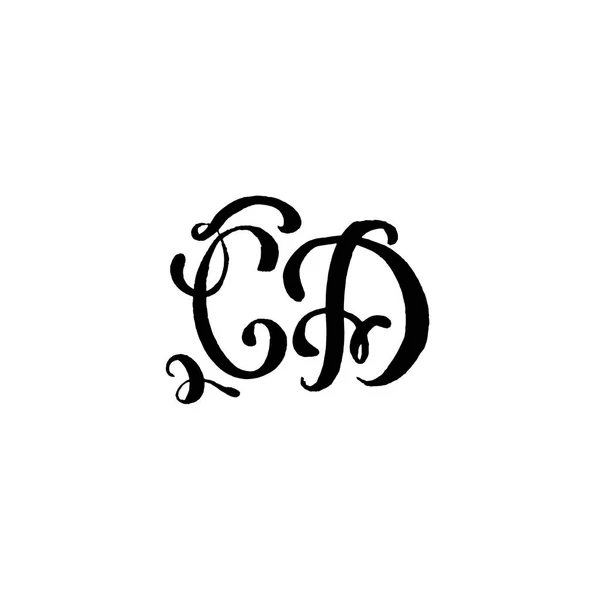 白底婚礼标志图案手绘字母C和D — 图库矢量图片