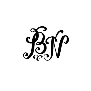 Beyaz arka plan üzerinde düğün logosu monogram tasarımı için el çizilmiş harfler B ve N