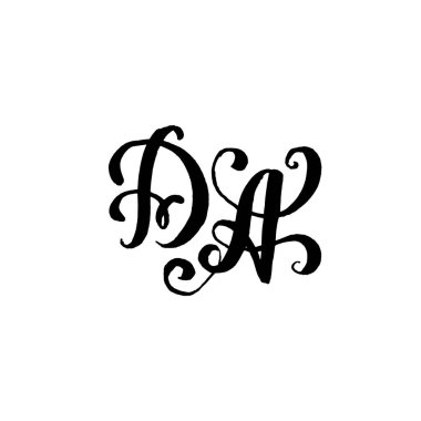 Beyaz arka plan üzerinde düğün logosu monogram tasarımı için el çizilmiş harfler D ve A