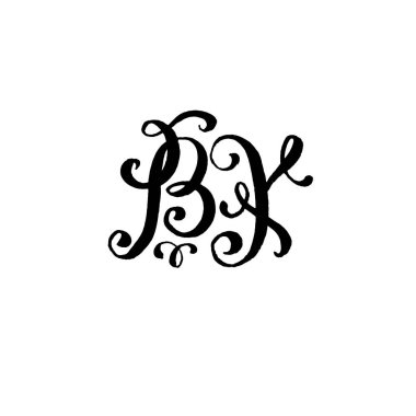 Beyaz arka planda düğün logosu monogram tasarımı için El çizilmiş B ve Y harfleri