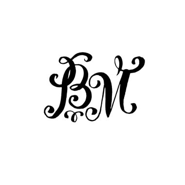 Beyaz arka plan üzerinde düğün logosu monogram tasarımı için el çizilmiş harfler B ve M