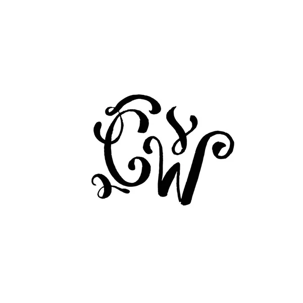 Kézzel rajzolt betűk C és W esküvői logó monogram design fehér háttér — Stock Vector