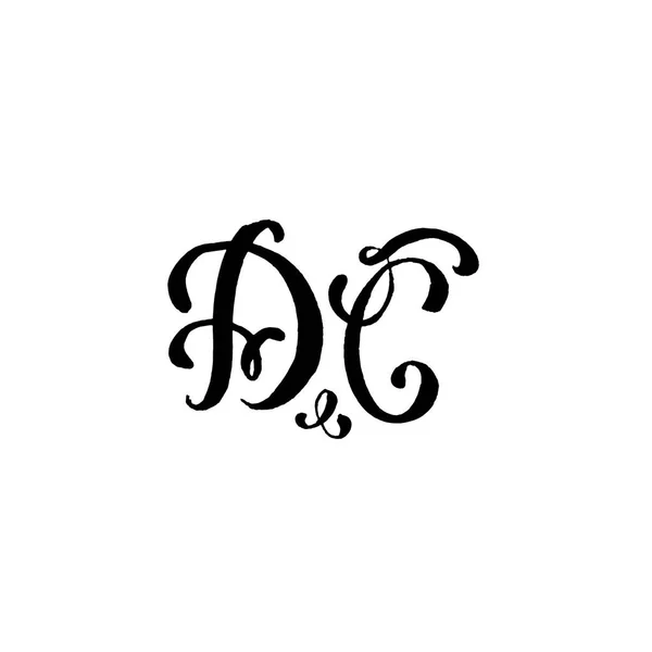 Letras dibujadas a mano D y C para el diseño del monograma del logotipo de boda sobre fondo blanco — Archivo Imágenes Vectoriales