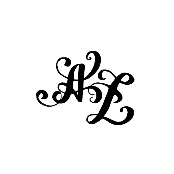 Kézzel rajzolt A és Z az esküvő logó Monogram design fehér háttér — Stock Vector