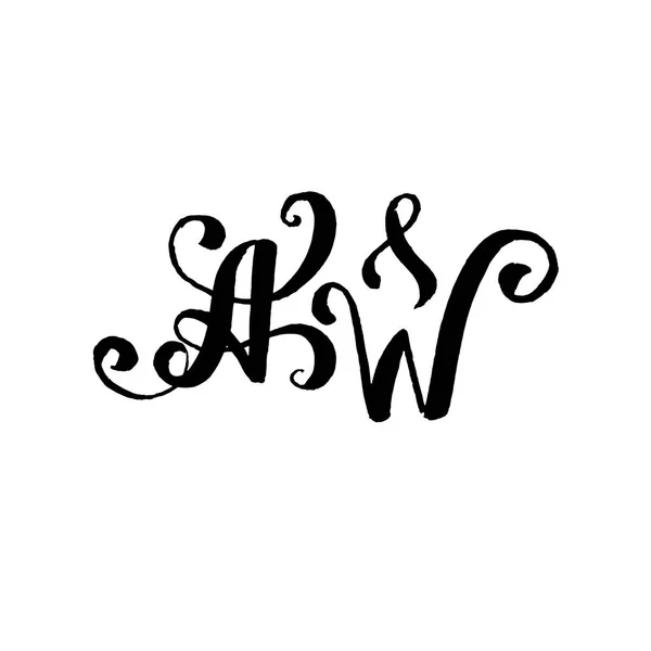 Kézzel rajzolt A és W az esküvő logó Monogram design fehér alapon — Stock Vector