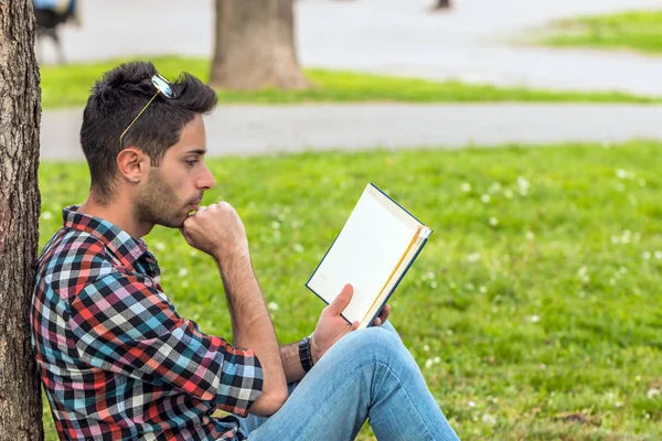 College student studying in park