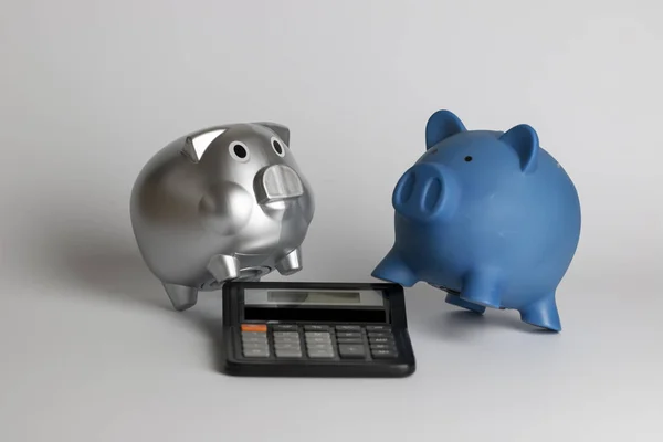 Calculator and piggy bank