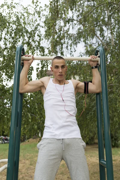 Young athletes train at the gym in the open