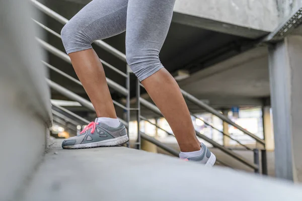 Close up shot of runner's shoes