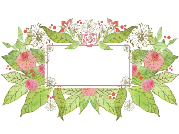 Spring Watercolor Background Flowers Floristic Frame Decor — Stock Photo, Image