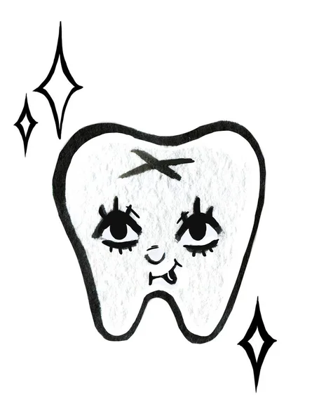 Black Ink Tooth White Background — Stock Photo, Image