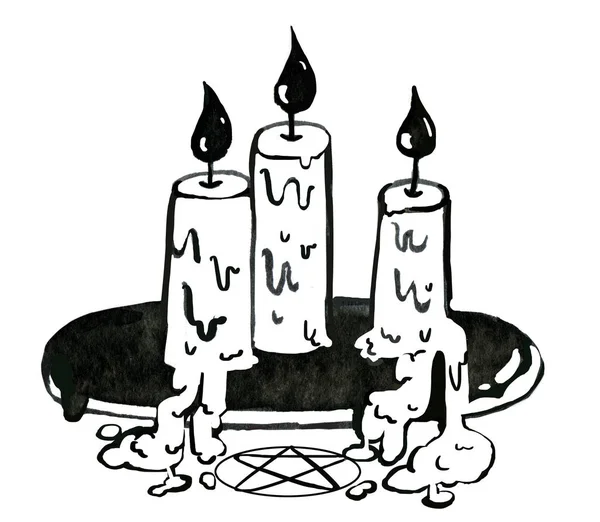 Μαύρο Μελάνι Κεριά Στο Λευκό Φόντο — Φωτογραφία Αρχείου