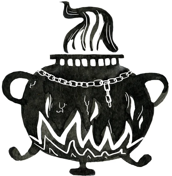 Black Ink Pot White Background — Stock Photo, Image