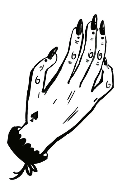 Black Ink Witch Hand White Background — Stock Photo, Image