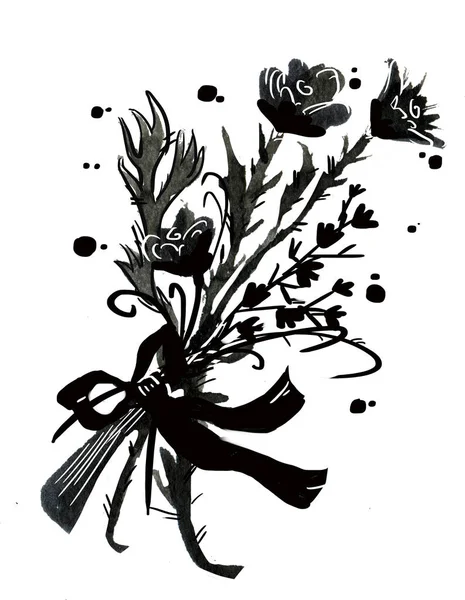 白色背景上的黑色墨水花 — 图库照片