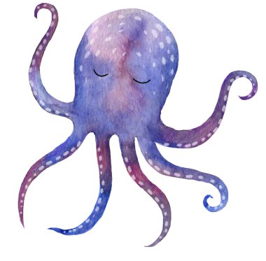 Beyaz izole arka plan üzerinde suluboya parlak elle çizilmiş ahtapot. 