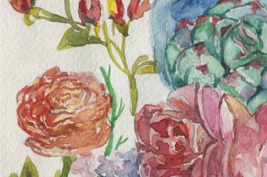  çiçekler ile bahar suluboya arka plan. Çiçekçi dekor.
