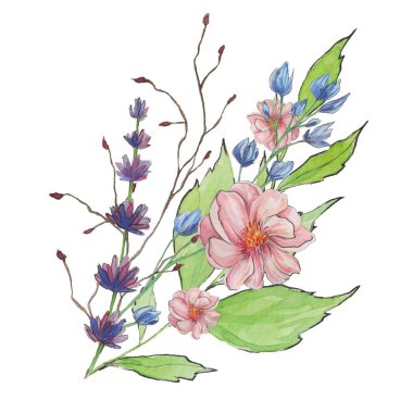  çiçekler ile bahar suluboya arka plan. Çiçekçi çerçeve dekoru.