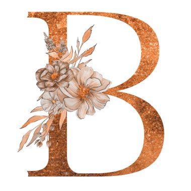 çiçek ve yaprakları ile alfabenin b harfi. Floral zarif tasarım. 