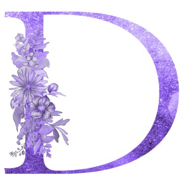 çiçek ve yaprakları ile alfabenin d harfi. Floral zarif tasarım. 