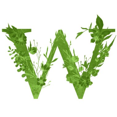 çiçekler ve yaprakları ile alfabenin mektup w. Floral zarif tasarım. 