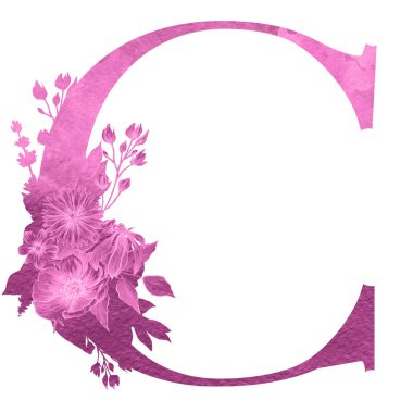 çiçek ve yaprakları ile alfabenin c harfi. Floral zarif tasarım. 