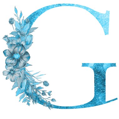 çiçek ve yaprakları ile alfabenin G harfi. Floral zarif tasarım. 