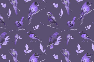Kağıt arka planda kuşlar ile bahar suluboya doku. Doğa çiçekçi tasarım.