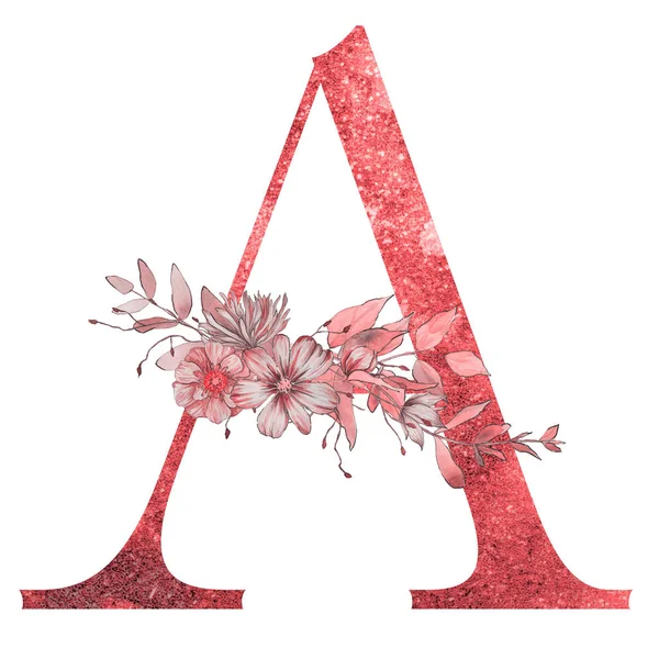 花や葉とアルファベットの文字 花のエレガントなデザイン — ストック写真