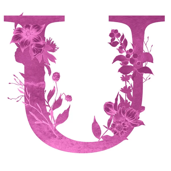 Litera Alfabetu Kwiatami Liśćmi Kwiatowy Elegancki Design — Zdjęcie stockowe