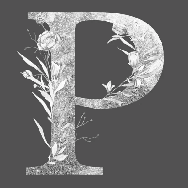 Letra Alfabeto Com Flores Folhas Design Elegante Floral — Fotografia de Stock