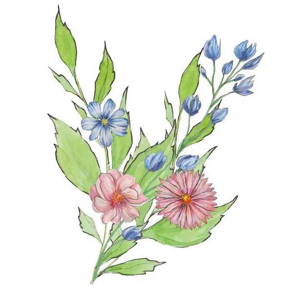 Ανοιξιάτικο Φόντο Υδατογραφι Λουλούδια Ανθοδιάστική Διακόσμηση Καρέ — Φωτογραφία Αρχείου