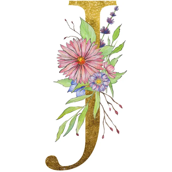 Γράμμα Της Αλφαβήτου Λουλούδια Και Φύλλα Floral Κομψό Σχεδιασμό — Φωτογραφία Αρχείου