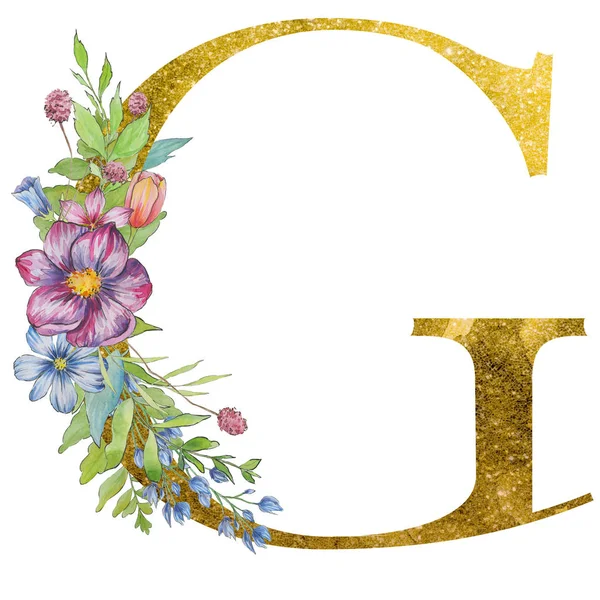 Γράμμα Της Αλφαβήτου Λουλούδια Και Φύλλα Floral Κομψό Σχεδιασμό — Φωτογραφία Αρχείου