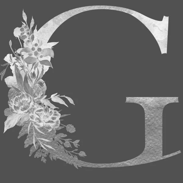 Letter Alphabet Flowers Leaves Floral Elegant Design — Stock Photo, Image