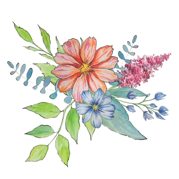 Ανοιξιάτικο Φόντο Υδατογραφι Λουλούδια Ανθοδιάστική Διακόσμηση Καρέ — Φωτογραφία Αρχείου