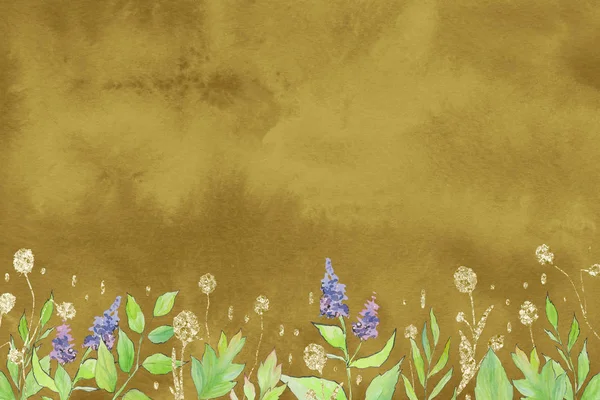 花と春の水彩画の背景 植物相フレームの装飾 — ストック写真