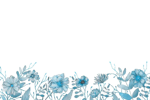 Vår Akvarell Bakgrund Med Blommor Floristisk Ram Dekor — Stockfoto