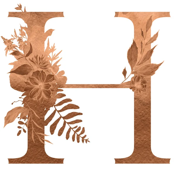 Буква Алфавита Цветами Листьями Цветочный Элегантный Дизайн — стоковое фото
