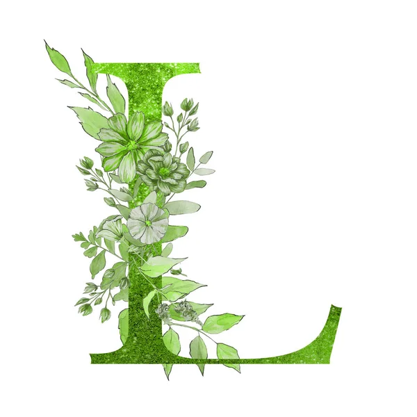 나뭇잎 알파벳의 꽃무늬 우아한 디자인 — 스톡 사진