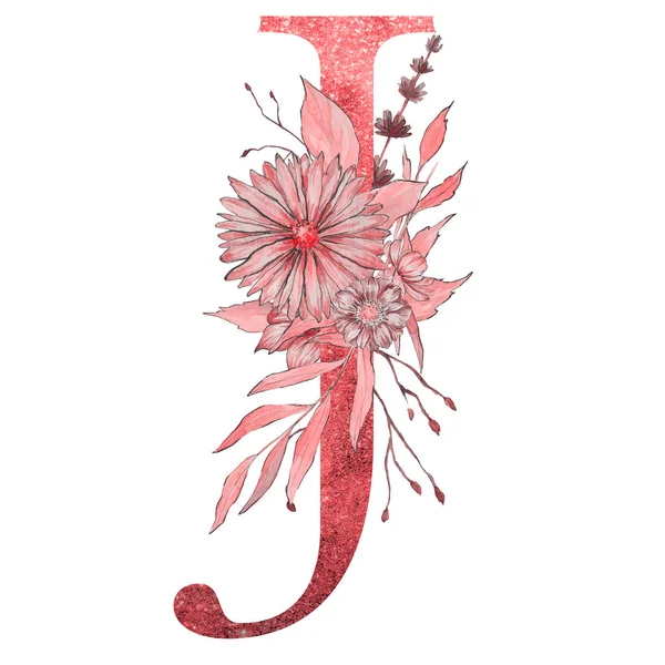 花と葉のアルファベットの文字 花のエレガントなデザイン — ストック写真