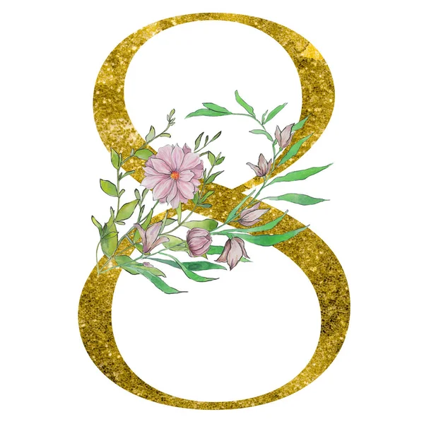 Декоративные Цифры Цветами Листьями Праздничный Цветочный Дизайн — стоковое фото