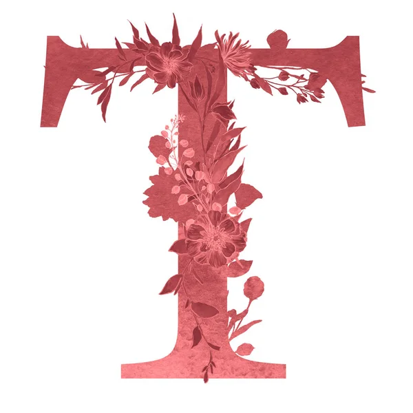 Буква Алфавита Цветами Листьями Цветочный Элегантный Дизайн — стоковое фото