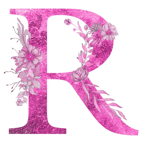 Letter Van Het Alfabet Met Bloemen Bladeren Floral Elegant Design — Stockfoto