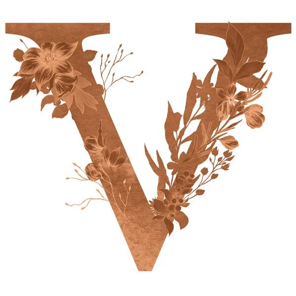 花と葉を持つアルファベットの文字 花のエレガントなデザイン — ストック写真