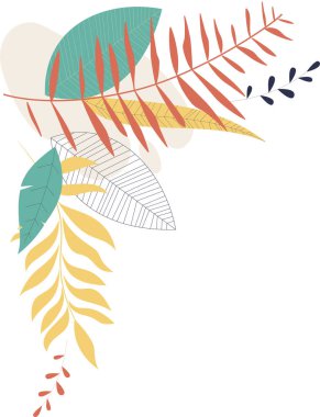 Beyaz izole arka planda el çizilmiş yaprakları