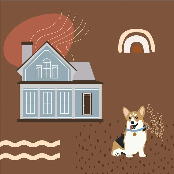 Illustration of   house and cute dog